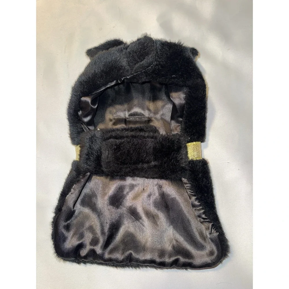 Dog Sweater Jacket Xs Black Faux Fur With Gold Belt‎